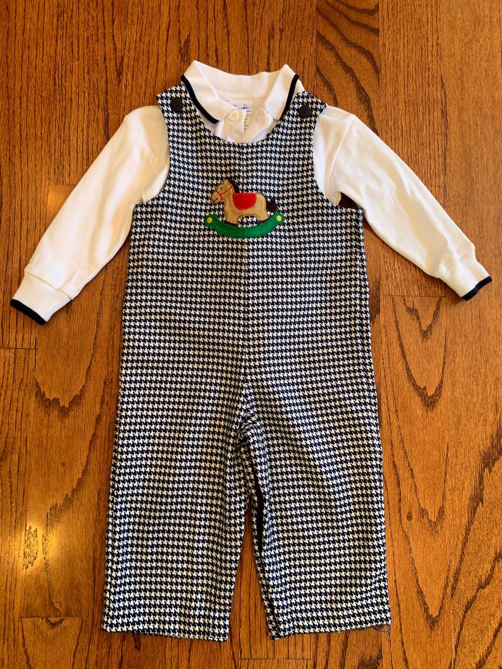 Florence Eiseman Longall Rocking Horse + Long Sleeve Polo | Navy White | 24 mnth